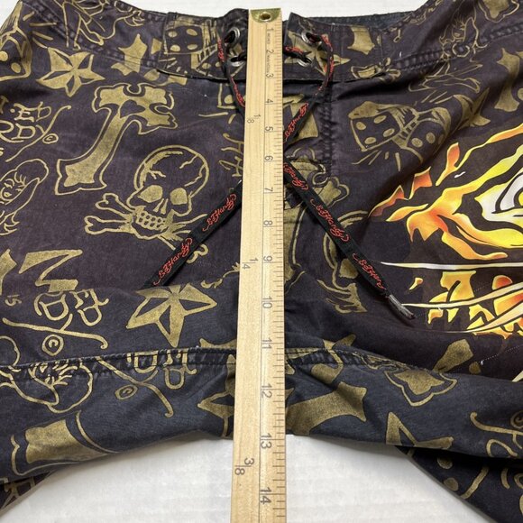 Y2K Ed Hardy Surf or Die Swim Trunks Board‎ Shorts Mens 32 Tattoo Skull Tiger - Picture 5 of 10